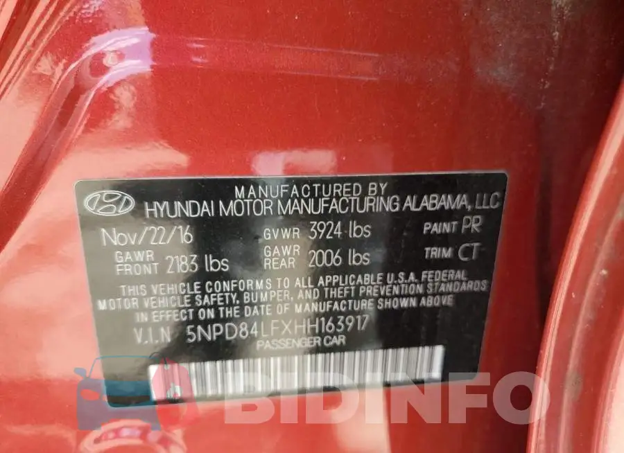 5NPD84LFXHH163917 Photo# 10