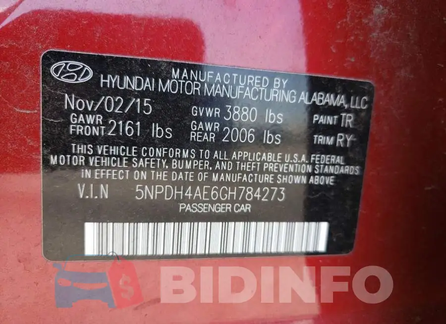 5NPDH4AE6GH784273 Photo# 10