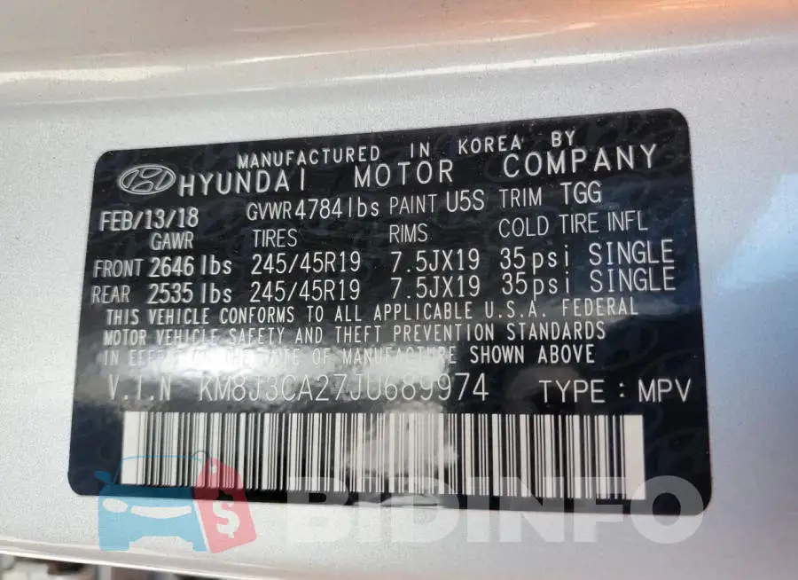 KM8J3CA27JU689974 Photo# 10