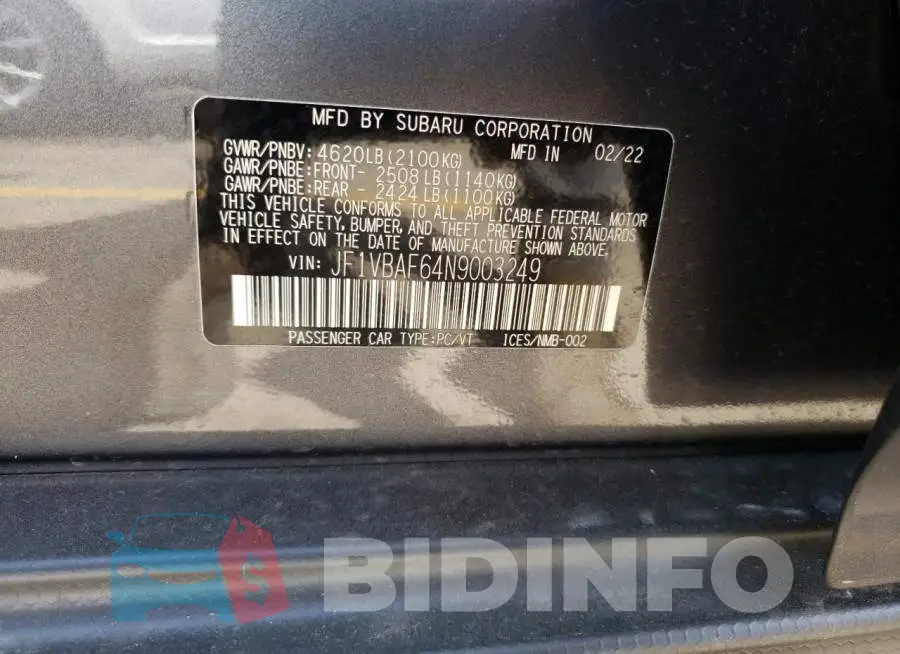 JF1VBAF64N9003249 Photo# 10