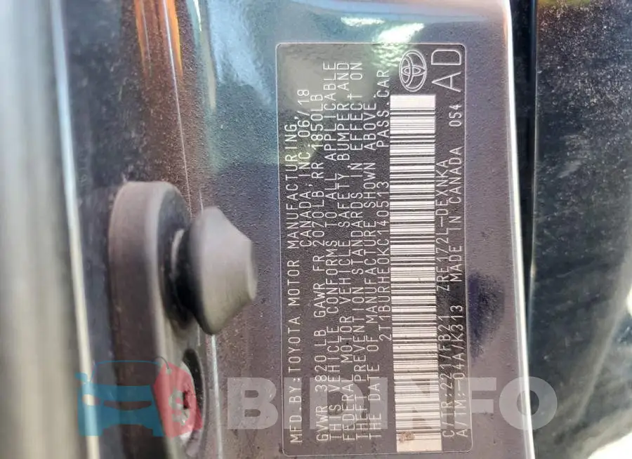 2T1BURHE0KC140513 Photo# 10