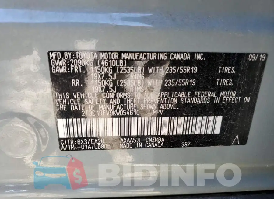 2T3C1RFV9KW054610 Photo# 10