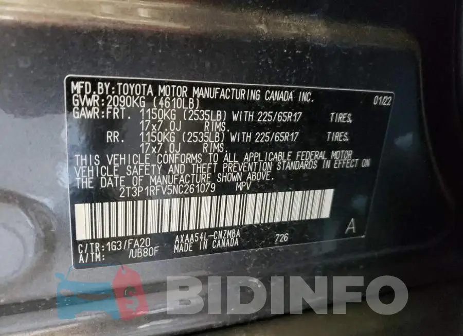 2T3P1RFV5NC261079 Photo# 10