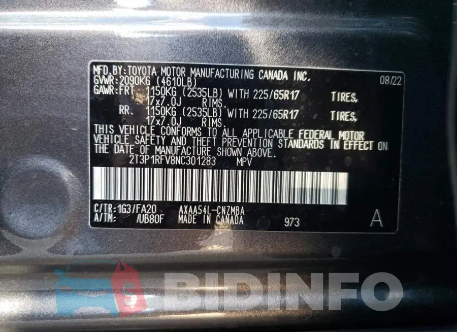 2T3P1RFV8NC301283 Photo# 10