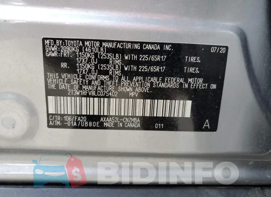 2T3W1RFV8LC075402 Photo# 10