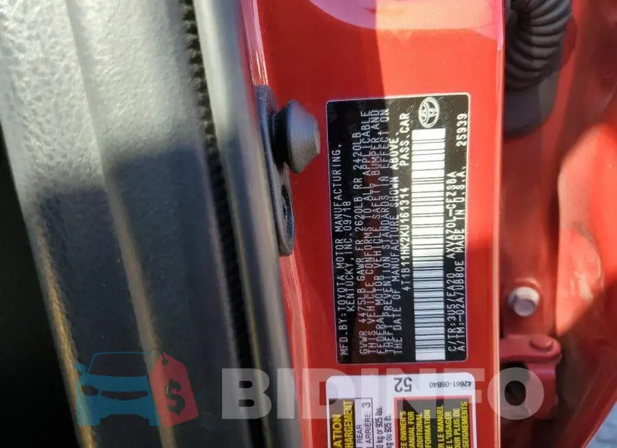 4T1B11HK2KU161314 Photo# 10