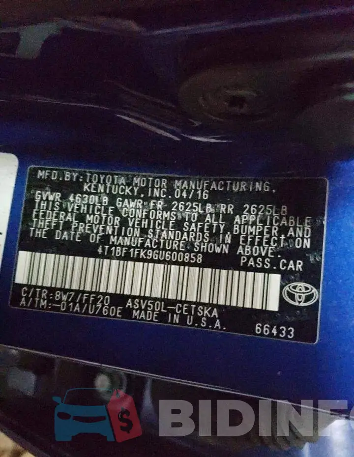 4T1BF1FK9GU600858 Photo# 10