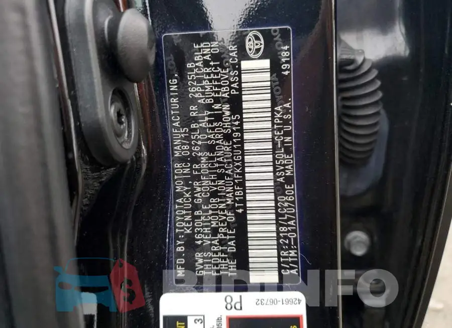 4T1BF1FKXGU119145 Photo# 10