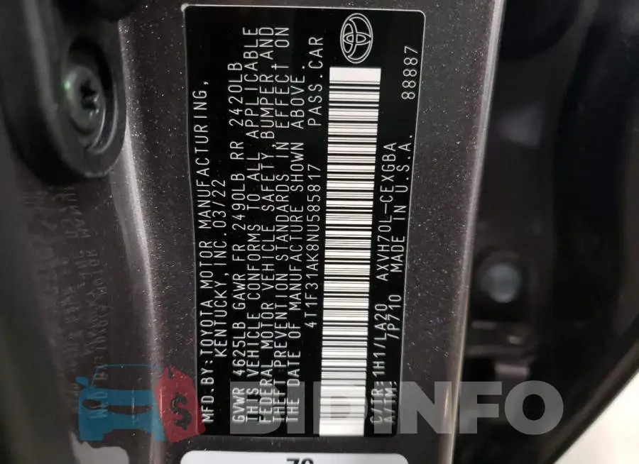4T1F31AK8NU585817 Photo# 10