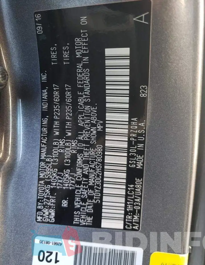 5TDYZ3DC2HS780980 Photo# 10