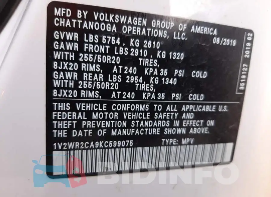 1V2WR2CA9KC599075 Photo# 10
