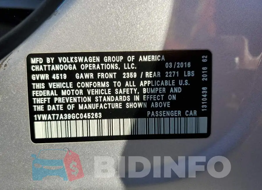 1VWAT7A39GC045263 Photo# 10