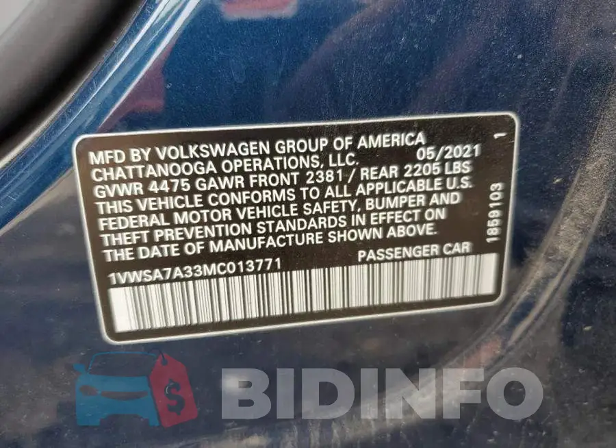 1VWSA7A33MC013771 Photo# 10