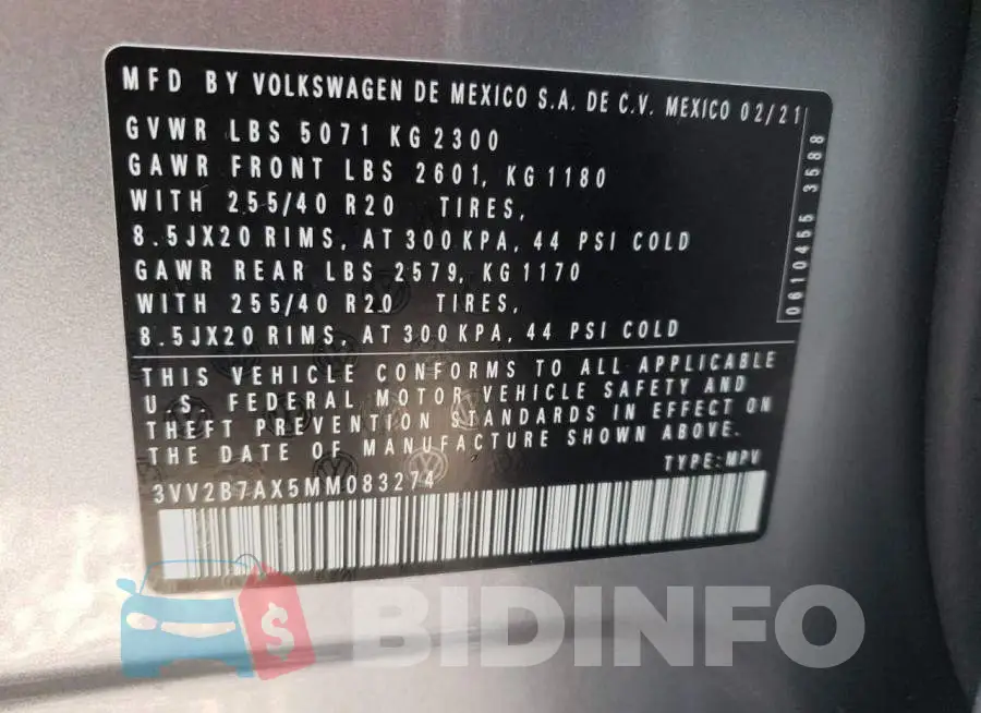 3VV2B7AX5MM083274 Photo# 10