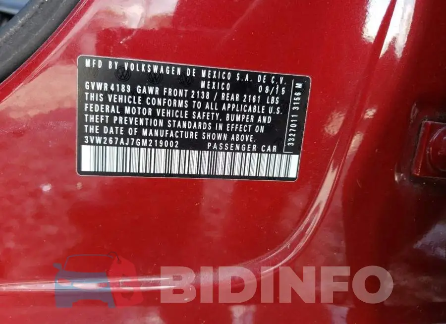 3VW267AJ7GM219002 Photo# 10