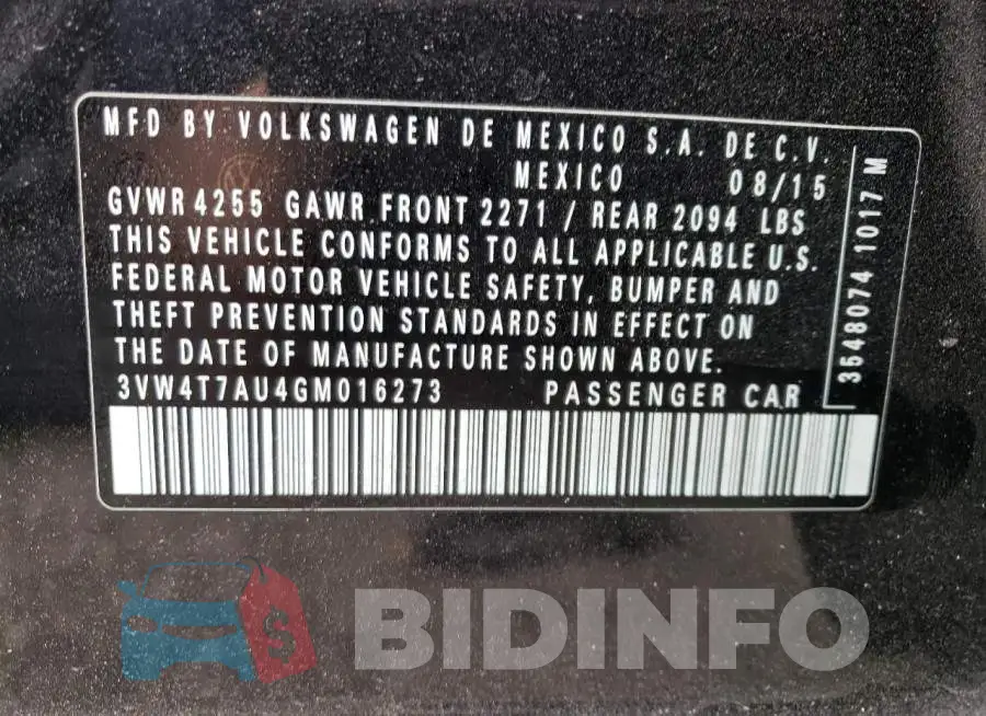 3VW4T7AU4GM016273 Photo# 10