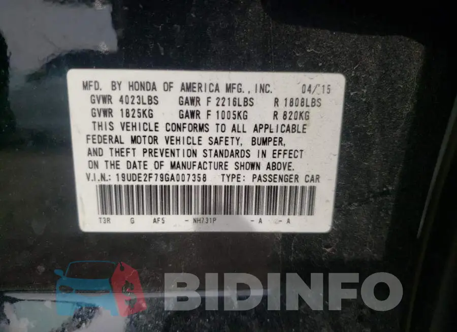 19UDE2F79GA007358 Photo# 10