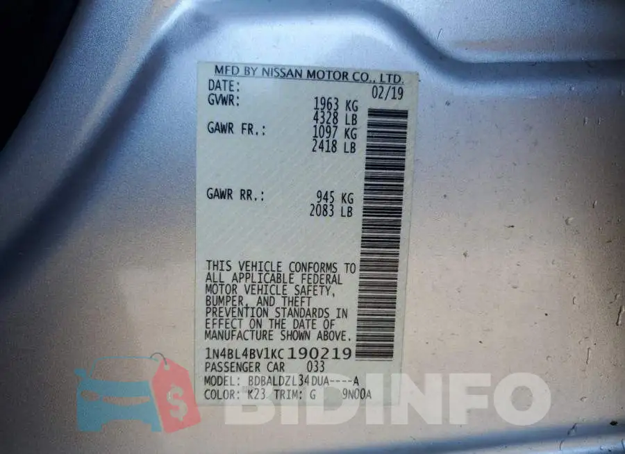 1N4BL4BV1KC190219 Photo# 10