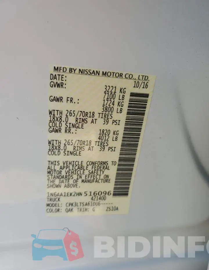 1N6AA1EK2HN516096 Photo# 10