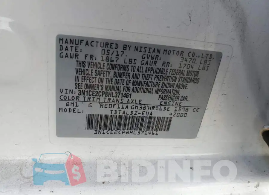 3N1CE2CP8HL371461 Photo# 10
