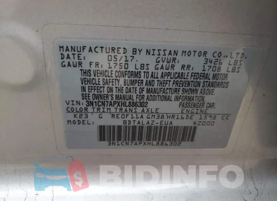 3N1CN7APXHL886302 Photo# 10