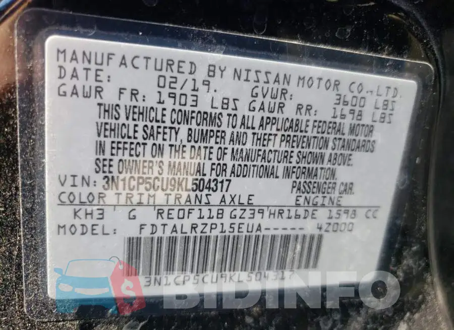 3N1CP5CU9KL504317 Photo# 6