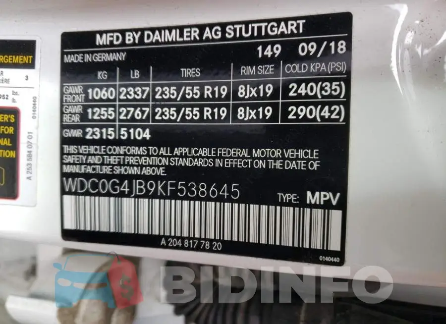 WDC0G4JB9KF538645 Photo# 10