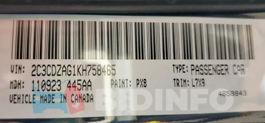 2C3CDZAG1KH758465 Photo# 10