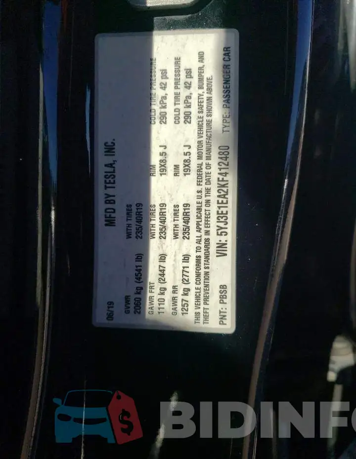 5YJ3E1EA2KF412480 Photo# 10