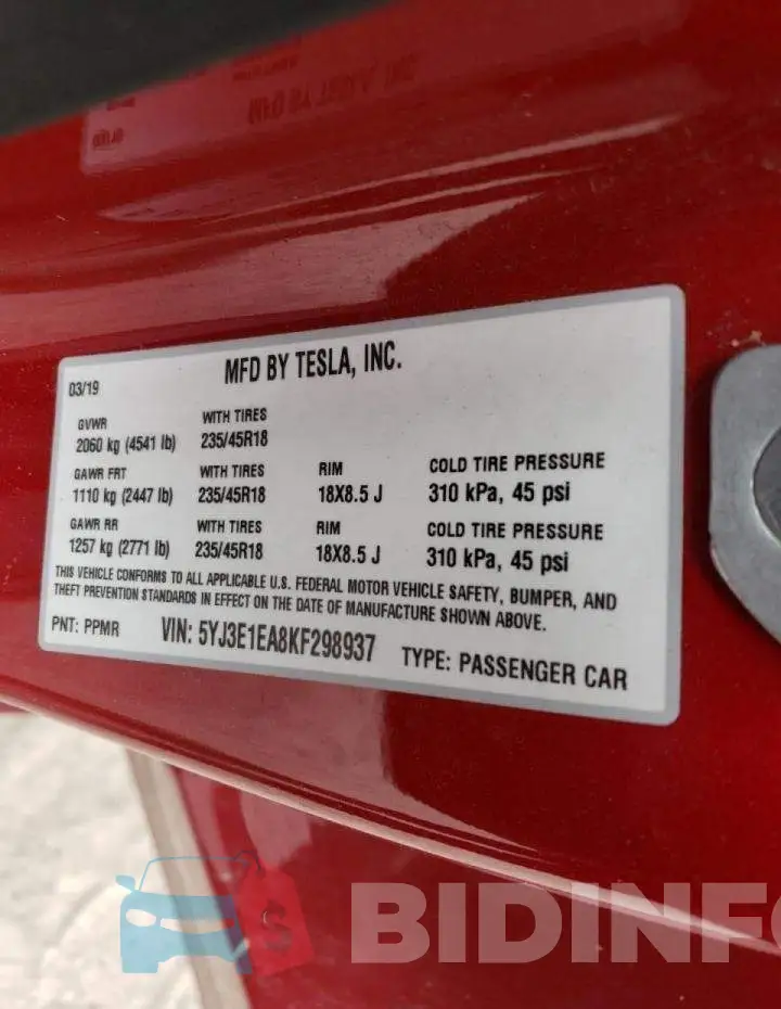5YJ3E1EA8KF298937 Photo# 10