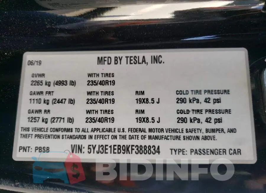 5YJ3E1EB9KF388834 Photo# 10