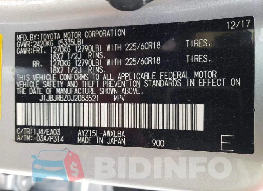 JTJBJRBZ0J2083521 Photo# 10