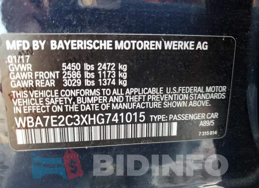 WBA7E2C3XHG741015 Photo# 10