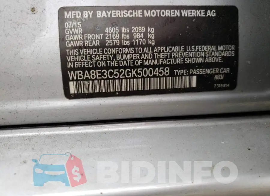 WBA8E3C52GK500458 Photo# 10