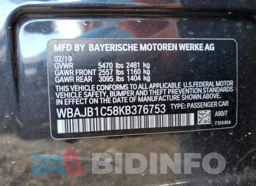 WBAJB1C58KB376753 Photo# 10