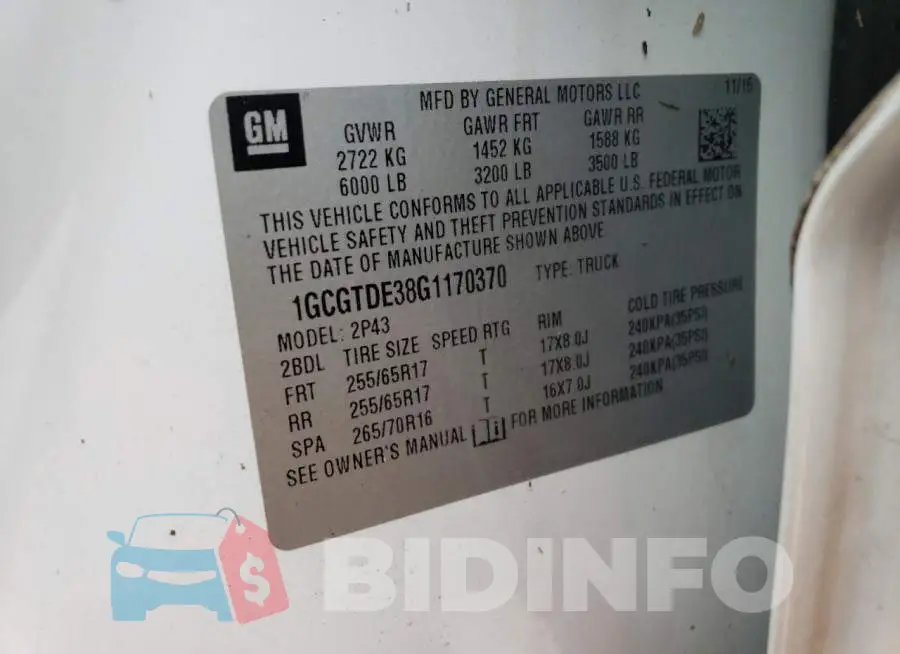 1GCGTDE38G1170370 Photo# 10
