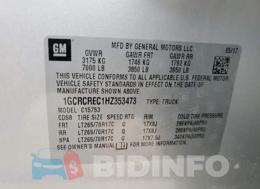 1GCRCREC1HZ353473 Photo# 10