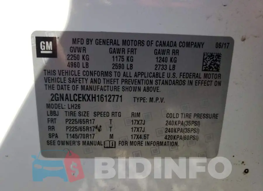 2GNALCEKXH1612771 Photo# 10