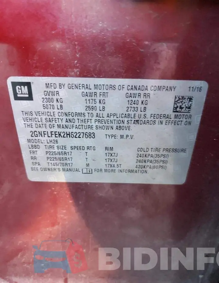 2GNFLFEK2H6227683 Photo# 10