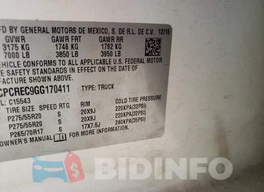 3GCPCREC9GG170411 Photo# 10