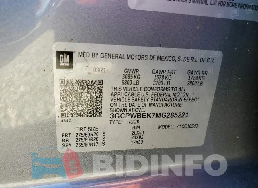 3GCPWBEK7MG285221 Photo# 10