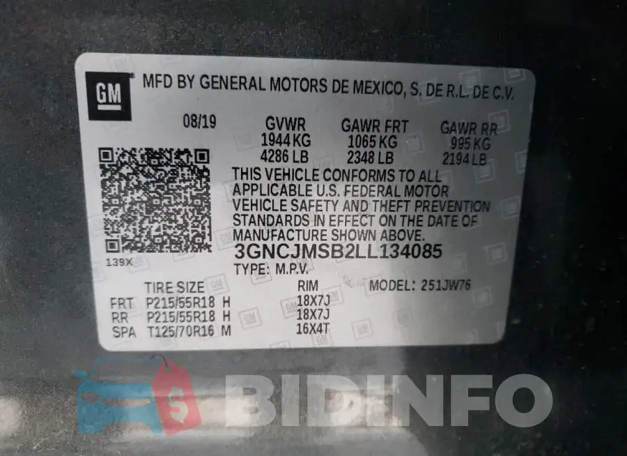 3GNCJMSB2LL134085 Photo# 10