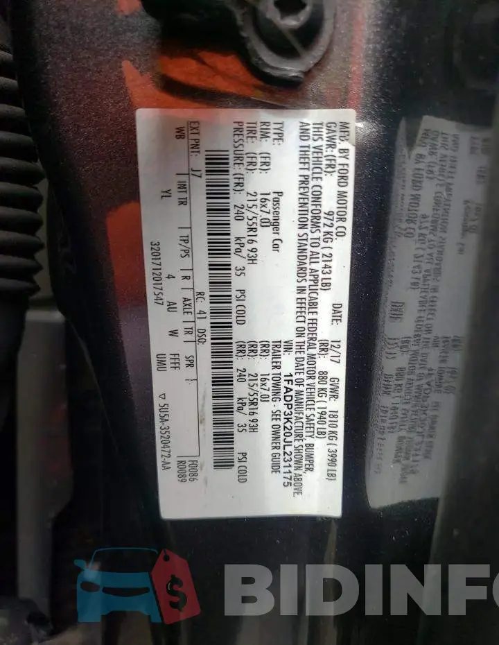 1FADP3K20JL231175 Photo# 10