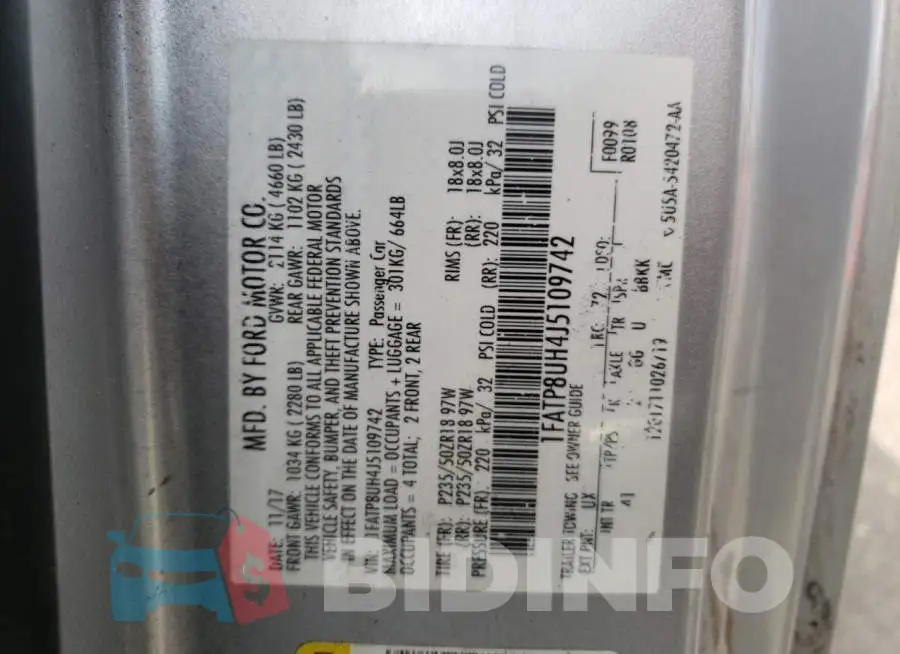 1FATP8UH4J5109742 Photo# 10