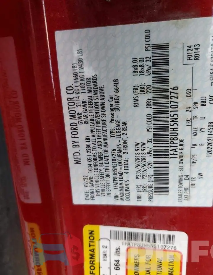 1FATP8UH5N5107276 Photo# 10