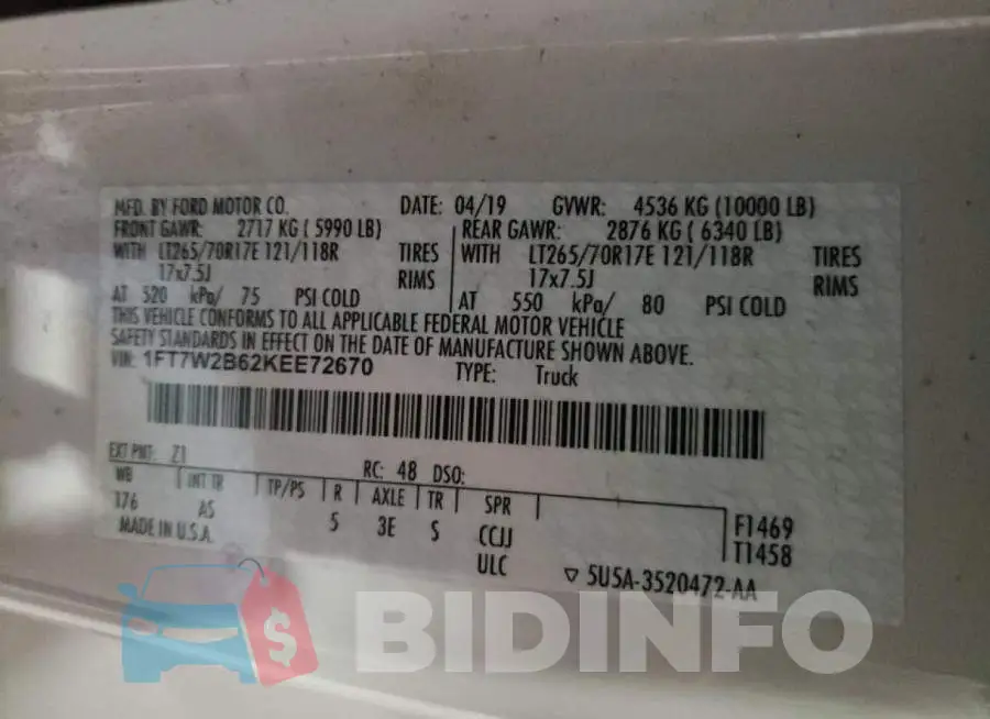 1FT7W2B62KEE72670 Photo# 10