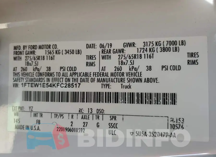 1FTEW1E54KFC28517 Photo# 10
