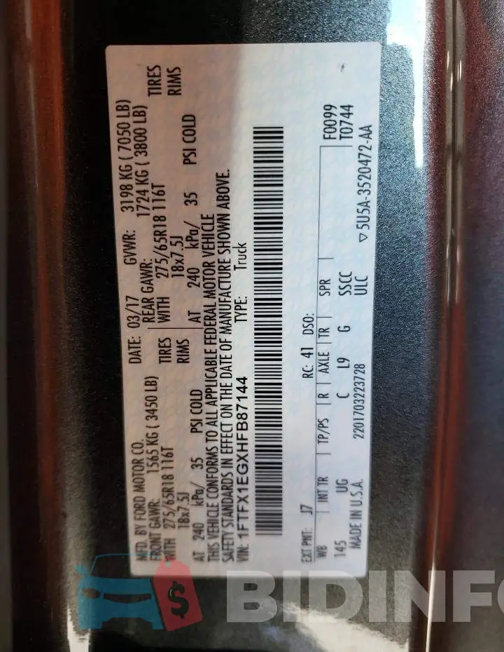 1FTFX1EGXHFB87144 Photo# 10
