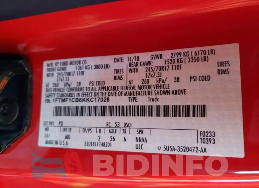 1FTMF1CB6KKC17028 Photo# 10
