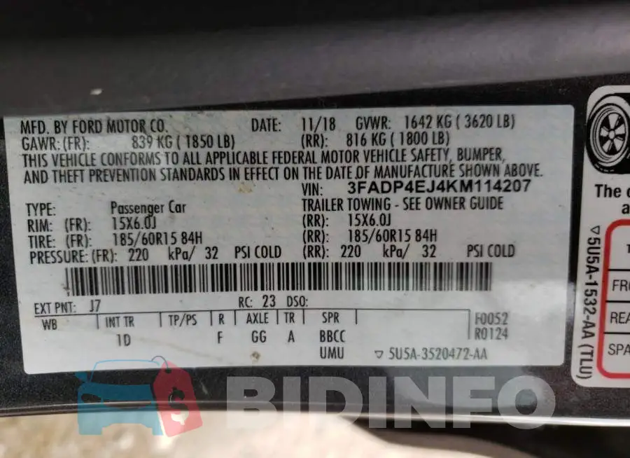 3FADP4EJ4KM114207 Photo# 10